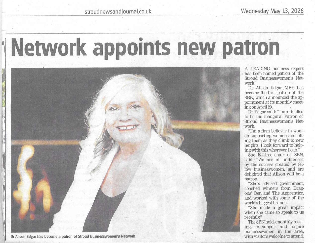 Dr Alison Edgar - patron of Stroud Businesswomen's Network